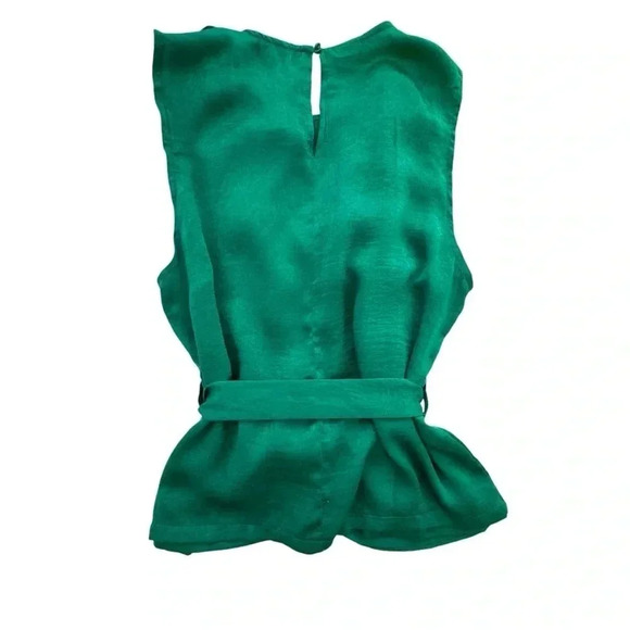 Women’s Satin Green Blouse features a tie-belt at waist, relaxed silhouette - Picture 2 of 14